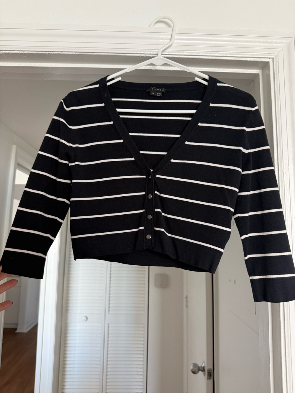 Theory Striped Blue & White Cropped Cardigan